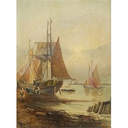 Continental School (19th/20th century): Unloading on the Shore, oil on canvas indistinctly signed 29cm x 22cm