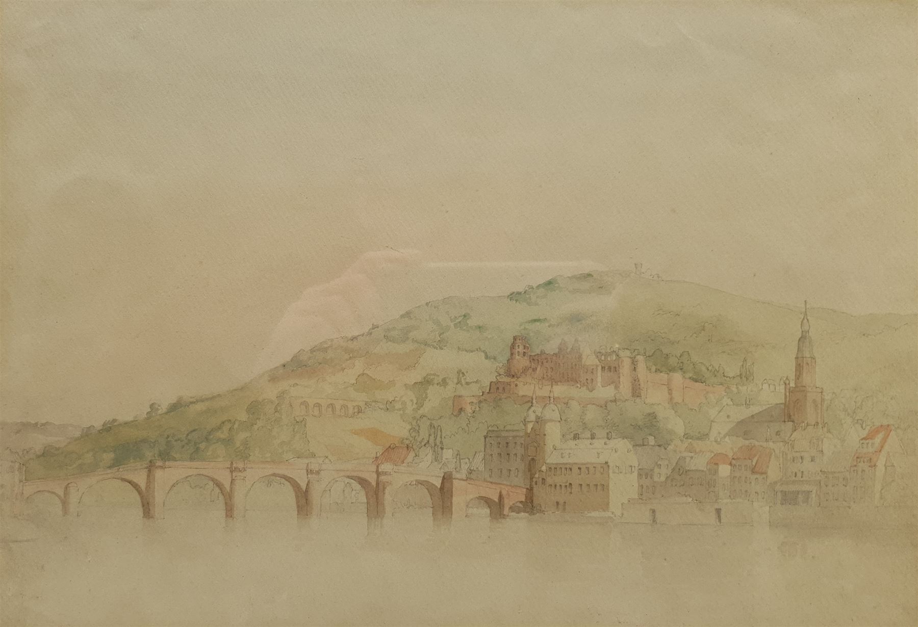 William Clarkson Stansfield (British 1793-1867): Bridge and Town on the Rhine,  watercolour and pencil unsigned 24cm x 34cm
Provenance: from the family collection of  the artist Joseph Richard Bagshawe (1870-1909) who was Clarkson Stansfield's grandson, sold in Whitby in the 1990s