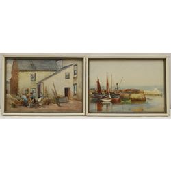St Ives / Newlyn School (Early 20th century): The Washerwomen and Boats in Harbour, pair watercolours unsigned 17cm x 25cm