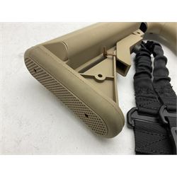 Combat Machine lithium battery powered airsoft BB rifle, 'Complete AEG Series' to fire 5mm pellets, with adjustable length stock L69cm non-extended; with six magazines, Trijicon ACOG red dot telescopic sight, battery charger etc (NO BATTERIES)