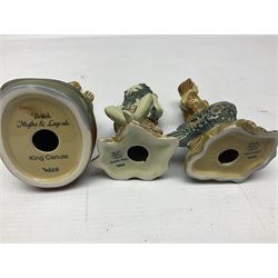 Nine Wade Collectables figures, comprising six Myths and Legends; King Canute, Mermaid, St George, Cornish Tin Mine Pixie, Puck and Green man, together with Lamb, Elephant and bear, a Wade Panda money box and two boxes of Wade Christmas Crackers