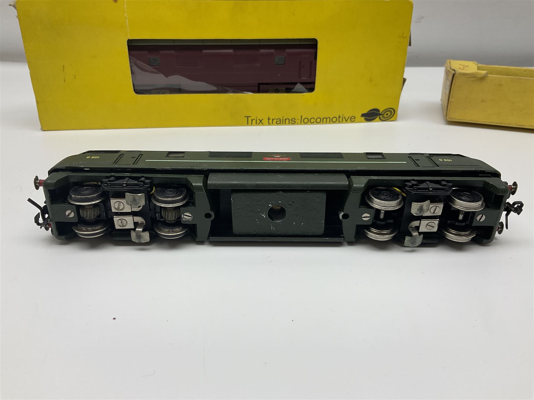 Trix Twin Railways - Warship Type 4 Diesel Hydraulic B-B locomotive 'Vanguard' No.D801; another similar incomplete locomotive; both boxed; and an LMS 4-wheel tender (3)