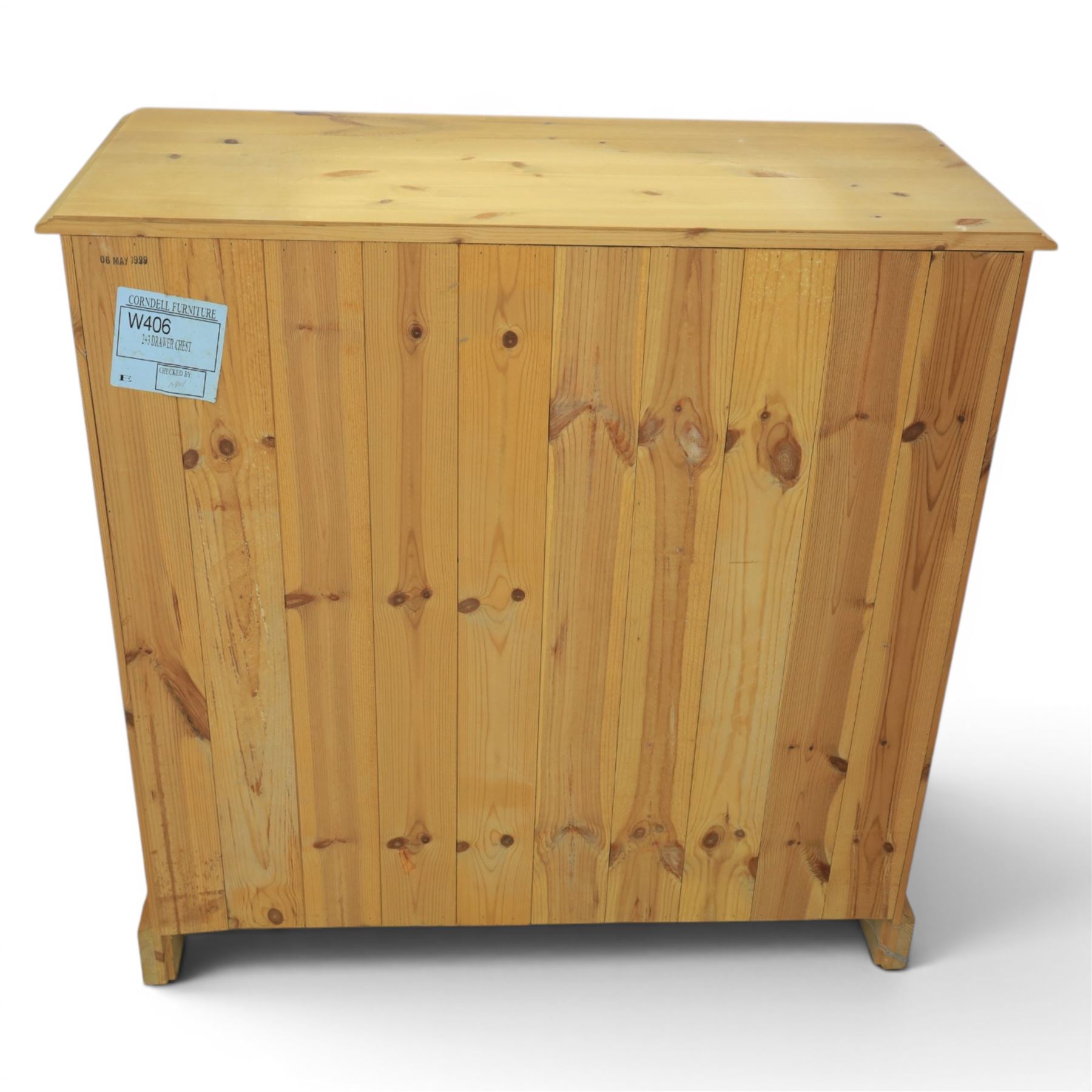 Solid pine chest, fitted with two short and three long drawers