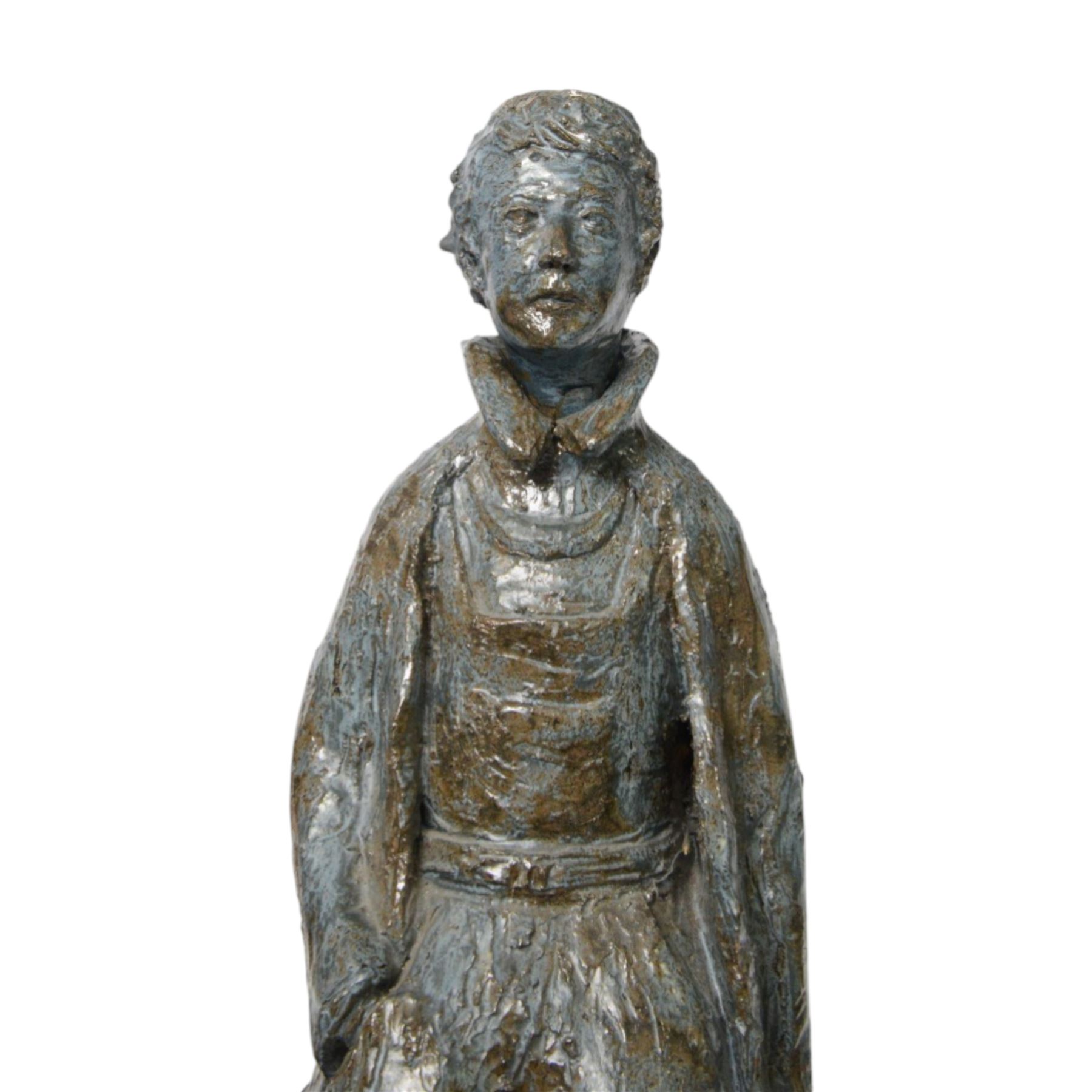 Studio pottery figure, modelled as a boy seated upon a stool, H68cm 