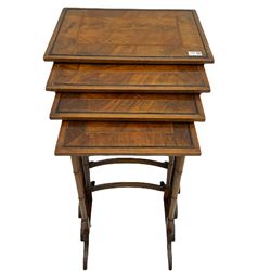 Georgian style walnut Quartetto nest of tables, inlaid and crossbanded top