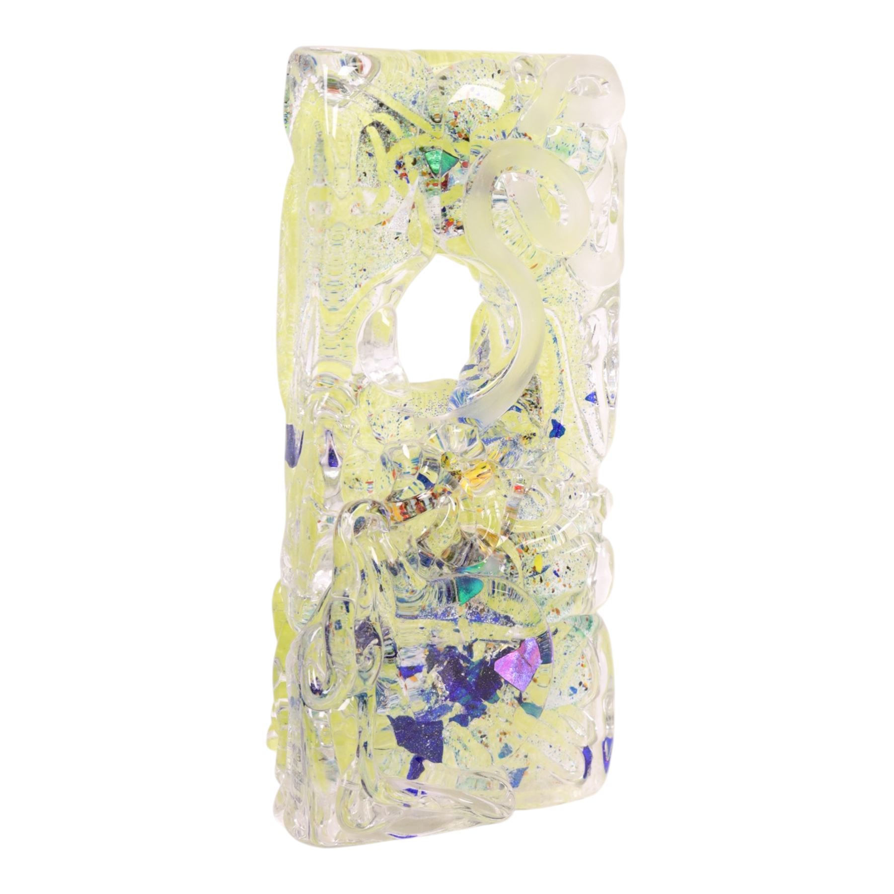 Rectangular clear glass sculpture 'Hanging Tableaux' by Will Shakspeare, H28cm