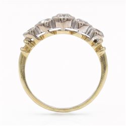 18ct diamond five stone ring, rubover set with five graduating round brilliant cut diamonds, total diamond weight approx 0.75 carat