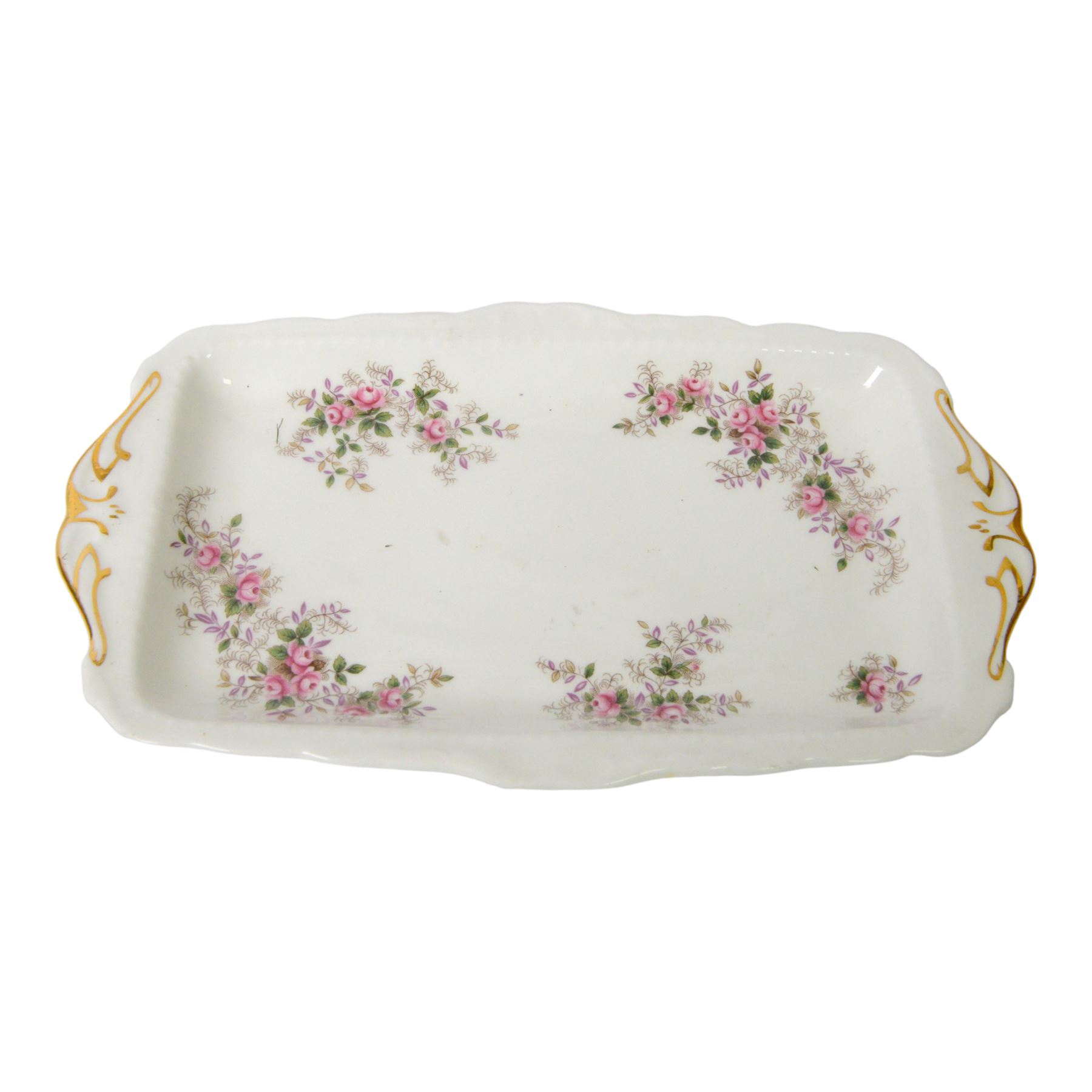 Royal Albert Lavender Rose pattern tea service for six including teapot, jug, open sucrier, teacups and saucers, side plates, dinner plates etc  
