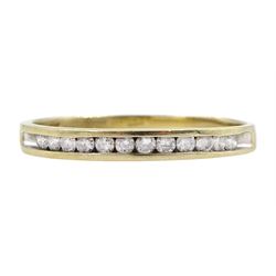Gold channel set diamond half eternity ring, stamped 10K