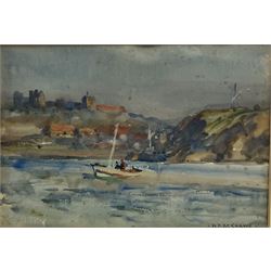 Joseph Richard Bagshawe (Staithes Group 1870-1909): Fishing Coble off Whitby with the Abbey in the distance, watercolour signed 16cm x 23.5cm
Provenance: acquired direct from the trustees of the Bagshawe Estate when the final part of the artist's studio collection was dispersed in Whitby in the 1990s
