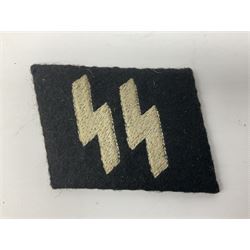 Two WW2 German 'SS' uniform cloth collar patches and sleeve eagle for Schafuhrer rank (3)