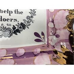 19th century Sunderland pink lustre wall plaque, inscribed 'Behold God will not cast away a perfect man, neither will he help the evil doers', H20cm