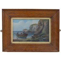 Edward King Redmore (British 1860-1941): Two Boat Scenes with Headlands, two oils on board, together with two further scenes of boats, max 17cm x 18.5cm (4) (one unframed)