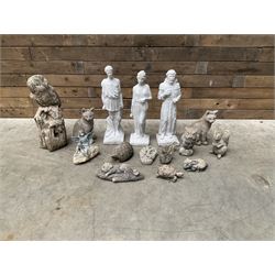 Large collection of cast stone figures and animals (16)