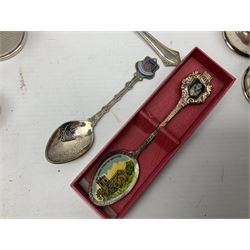 Group of silver to include cased set of six silver handled knives hallmarked Birmingham 1921 by Raeno Silver Plate Co, three hallmarked napkin rings etc together with silver plated and other metalware etc