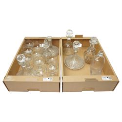 19th century etched glass 'Rum' decanter, twelve Georgian design Beamish rummers, three sh...