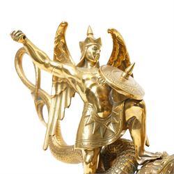 Brass George & the dragon group W36cm and a brass eagle H46cm