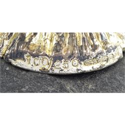 Christopher Nigel Lawrence limited edition silver and parcel gilt surprise mushroom, the textured domed cover opening to reveal two elves decorating a semi-precious gem set Christmas tree, upon a slate base, no 100/250, hallmarked Christopher Nigel Lawrence, London 1980, overall H9cm