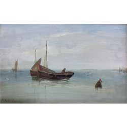 Edward King Redmore (British 1860-1941): Boats in a Calm, oil on board signed 17cm x 27cm