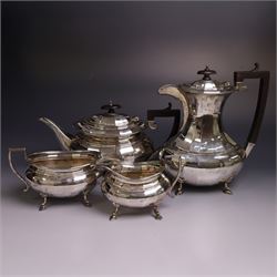 Early 20th century silver four piece tea service, comprising hot water pot, teapot, open s...