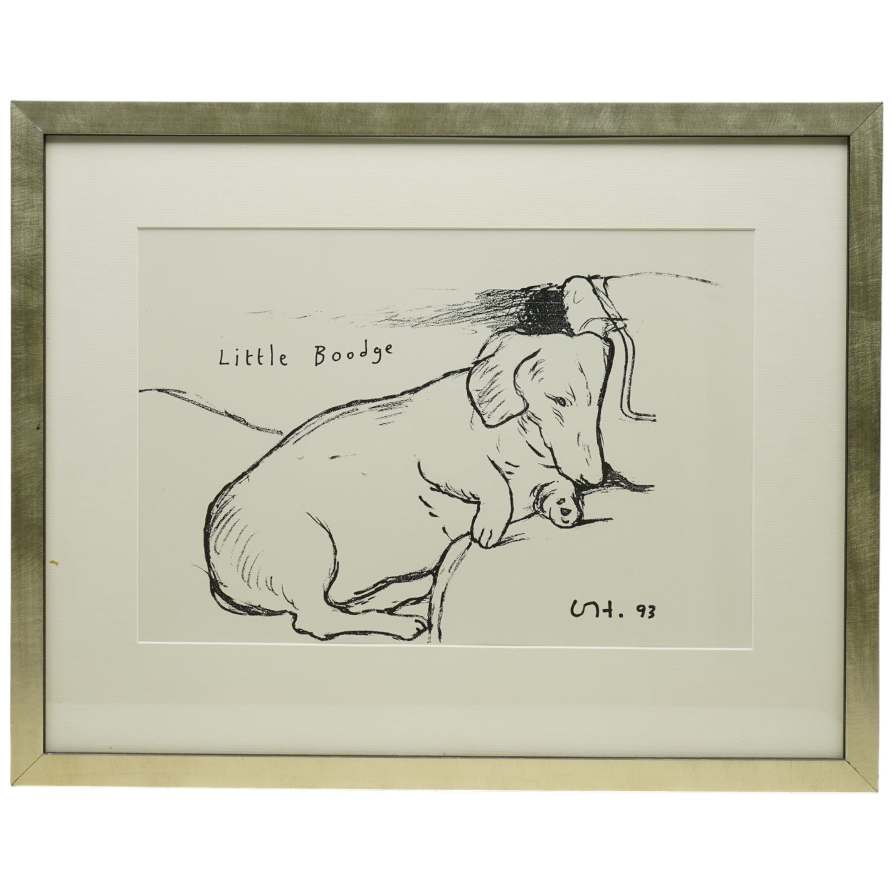 David Hockney (British 1937-): 'Little Boodge', offset lithograph on glossy wove paper pub. 1853 Gallery, Salts Mill, Saltaire, Yorkshire, printed details verso (within the frame) 28cm x 41cm