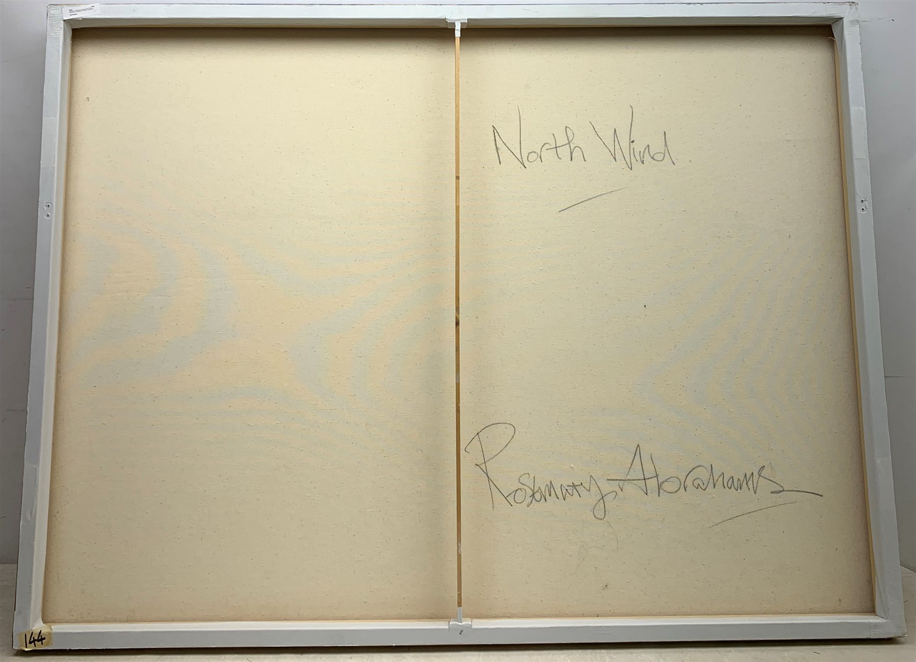 Rosemary Abrahams (British c.1945-): 'North Wind', oil on canvas, signed and titled verso 90cm x 120cm (unframed)
Provenance: purchased from the 'Biscuit Factory' Contemporary Art Gallery, Newcastle upon tyne