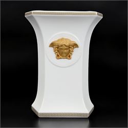 Rosenthal Versace Gorgona vase, of rectagular form with fluted base and rim, decorated in ...