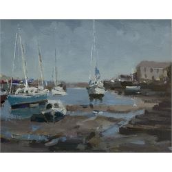 John Boyce (British 1938-): Yachts in the Harbour at Low Tide, oil on board unsigned 19cm x 24cm
