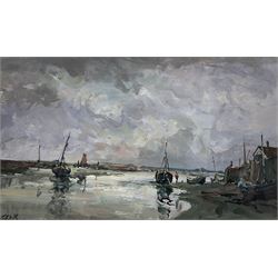 Jack Cox (British 1914-2007): 'Wells Next the Sea Norfolk', oil on board signed, titled and dated 1976 verso 18cm x 31cm
