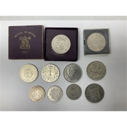 Mostly Great British coins including George V 1916 half crown, George V 1935 crown, George VI 1939 half crown, etc. 