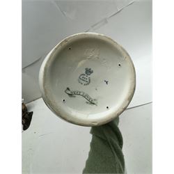 19th century Copeland & Garrett New Blanche wash jug, with green transfer printed decoration of 'West Cowes', H36cm, together with a treacle glaze pottery puzzle jug, H28cm