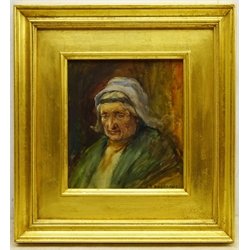 Joseph Richard Bagshawe (Staithes Group 1870-1909): Portrait of an Old Lady, watercolour signed 23cm x 21cm