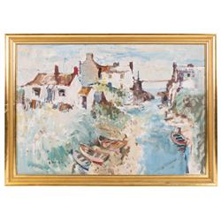 Alfred Ainslie O'Brien (Northern British 1912-1988): Seaton Sluice, oil on canvas board signed 48cm x 70cm