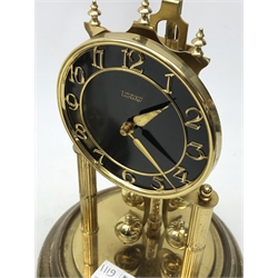  20th century German Anniversary clock, white Arabic dial with urn finials, movement stamped Made in Germany 22420, under glass dome, H33cm and a similar Violeta clock without dome (2)  