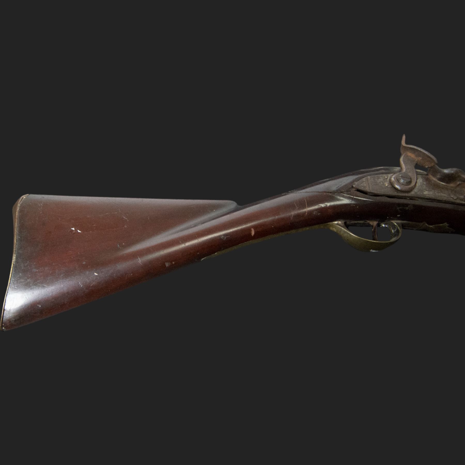 19th century Indian Brown Bess style flintlock musket, the 138cm round steel barrel ram rod beneath, overall L174cm