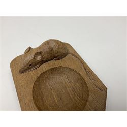 Mouseman oak pin tray, canted rectangular form with carved mouse signature, by the workshop of Robert Thompson, Kilburn, L10cm