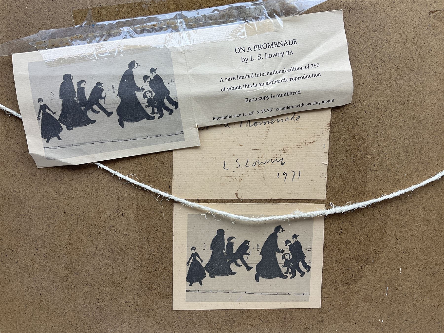 After Lawrence Stephen Lowry (British 1887-1976): 'On a Promenade', limited edition monochrome print numbered 121/750 in pencil signed and dated 1971 in the image, pub. Ainsworth (Bury) with certificate verso 28cm x 39cm 