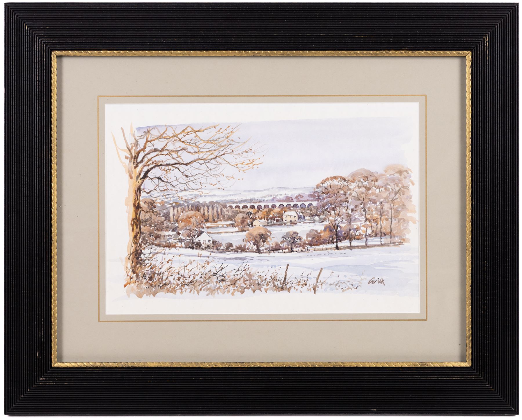Joseph Pighills (British 1902-1984): 'Nab Hill and Nan Scar - Oxenhope', watercolour signed and dated '79, titled verso 25.5cm x 35cm; George 'Griff' Griffiths (British 1939-2017): 'Arthington Near Otley', watercolour signed, titled verso 22.5cm x 33.5cm (2)