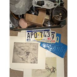 Harry Potter books, Metamatec clocks, Hartmann German binoculars, pewter, Golly enamel badges and other collectables