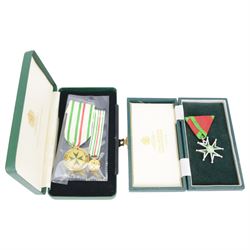 Military and Hospitaller Order of St. Lazarus of Jerusalem, Knight of Grace, collection of jewels, medals and other items, including breast badges, necklace, epaulettes, cloth badges etc, serval items in cases marked Tote, Kenning & Spencer Ltd 