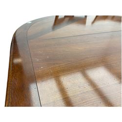 Grange Furniture - cherry wood finish oval extending dining table on square tapering supports, and a set of eight dining chairs with curved backs and upholstered seats 