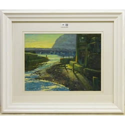 Chris Slater (British Contemporary): 'Early Morning Staithes', oil on board signed and dated '04, titled verso 29cm x 39cm
Provenance: exh. Royal Society Marine Artists at the Mall Galleries, London, labelled verso

