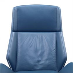 Boss Inc Ltd - 'Kruze' blue leather swivel chair, angular panelled seat and armrests, raised on a four point chrome base