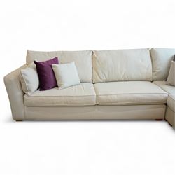 Barker & Stonehouse - large corner sofa, upholstered in natural pumice fabric, with contrasting scatter cushions 