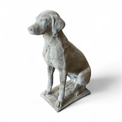 Large Cast Stone Hunting Dog on rectangular plinth,