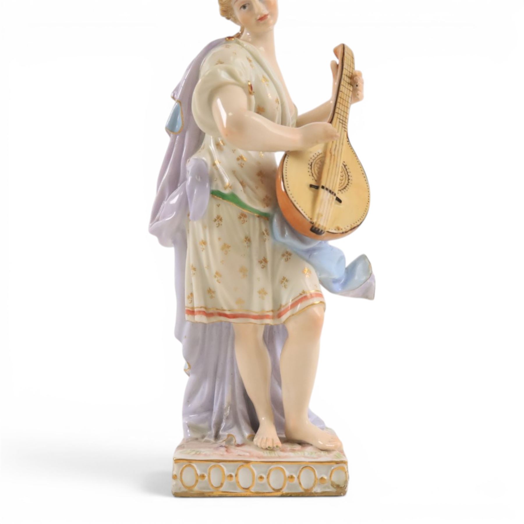 Karl Ens of Volkstedt figure group, modelled as a woman and cherub in a garden, with printed mark beneath, together with another figure modelled as a muse 