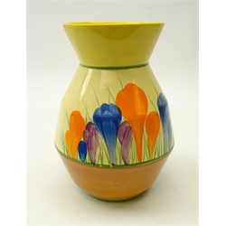 1930's Clarice Cliff Bizarre 'Crocus' pattern vase, shape no. 360, H21cm   