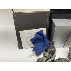 Twelve Franklin Mint pewter figures, to include some from the Cries of London series, together with a Franklin Mint 1937 Rolls Royce Phantom III pewter model and Danbury Mint Christmas bells