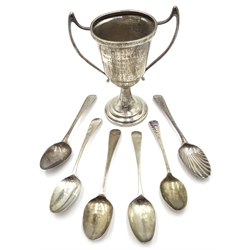 Georgian and later silver teaspoons, Burniston Show 1937 trophy cup approx 4oz