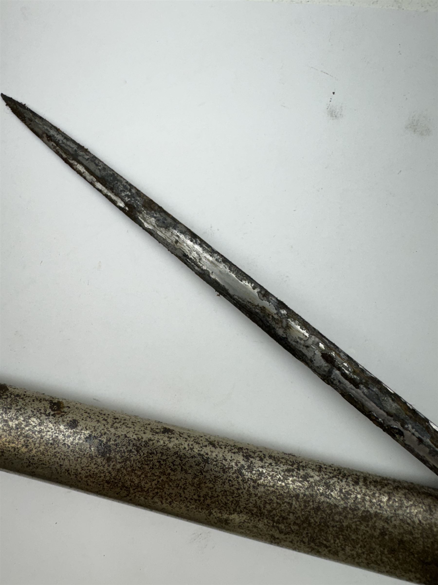 British Victorian court sword, the L79cm straight narrow blade with etched decoration and marked Hill Brothers -3- Old Bond St London, in steel scabbard, L100cm 